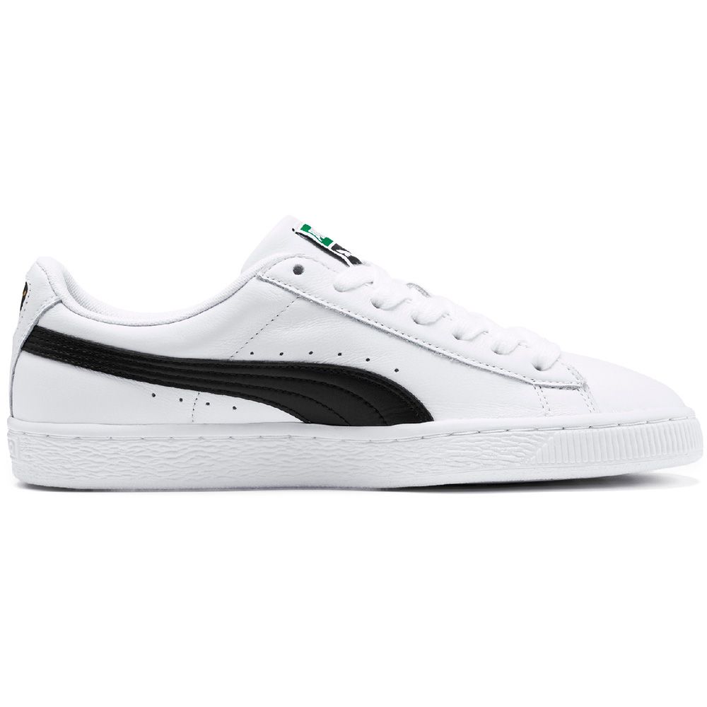 white and black puma sneakers