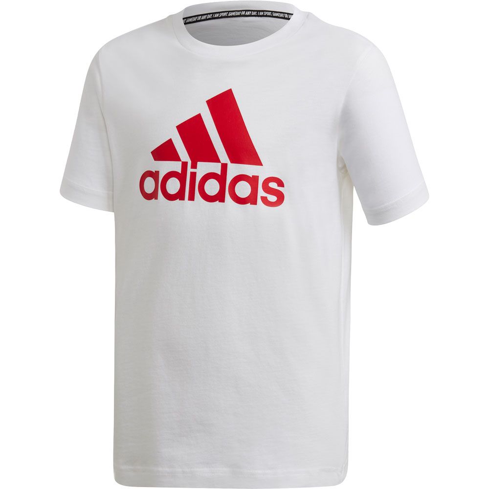 white adidas shirt with red logo Shop 