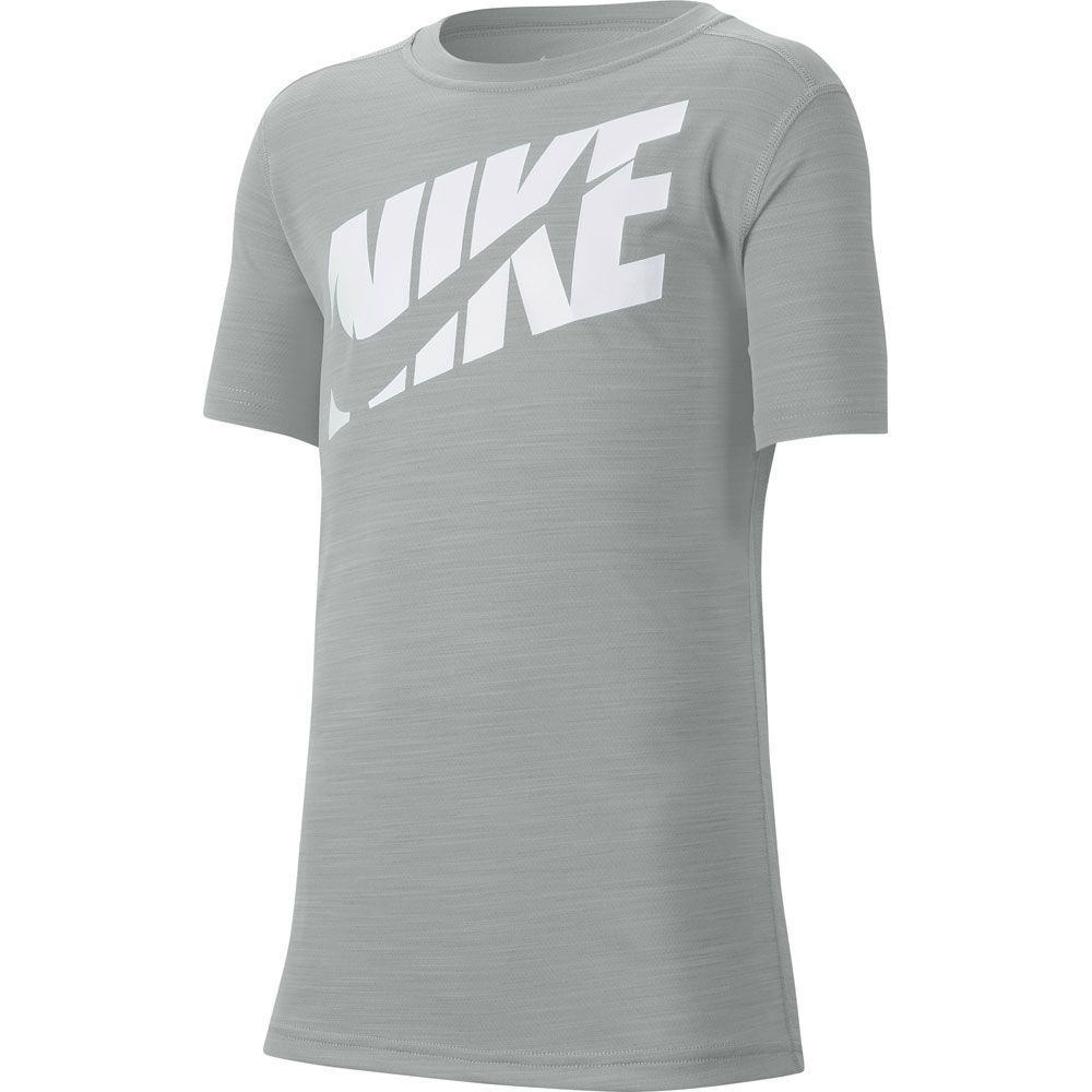 gray and white nike shirt