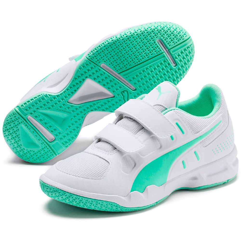 puma white and green shoes